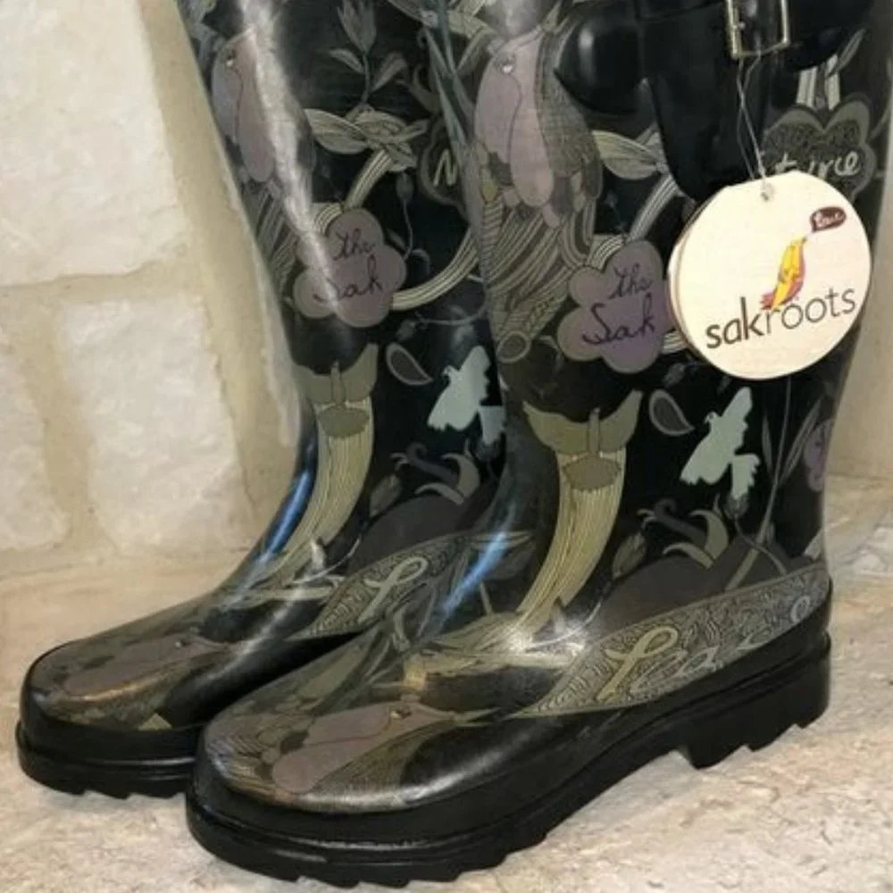 ✨Sakroots by The SACK Rain Boots RHYTHM Nature Hunter Peace Removable Fur Insert - Picture 15 of 16